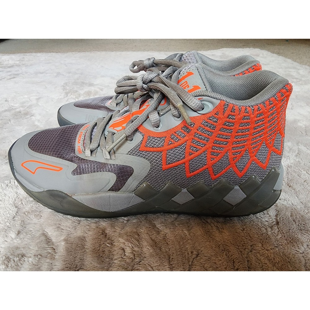 Puma MB.01 LaMelo Ball Grey Orange Basketball Shoes Rare Mens 8